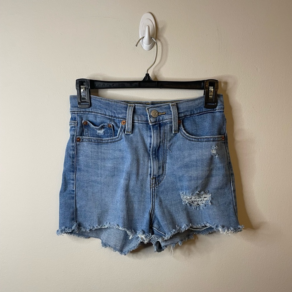 Levi’s Light Wash Raw Hem Distressed High Rise Shorts
